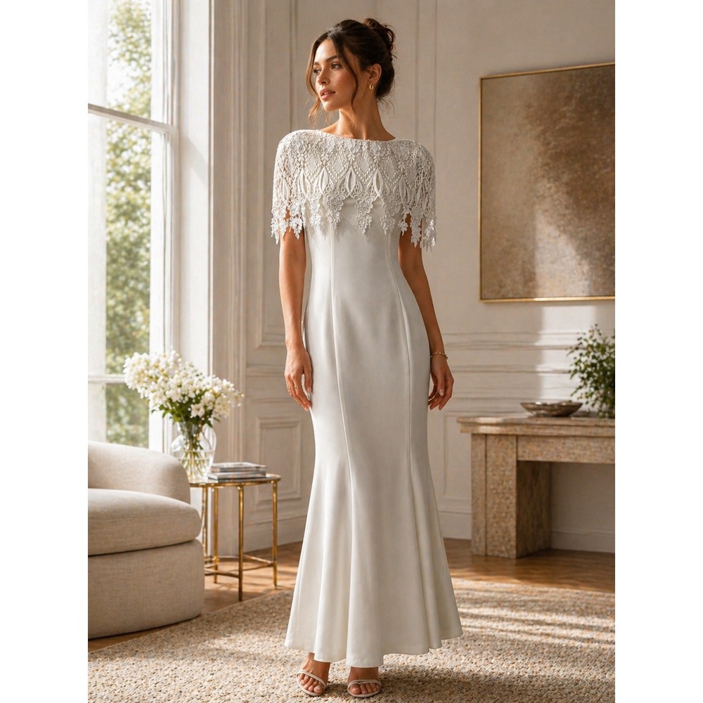 Jessica McClintock Cream Lace Overlay Gown Vintage Formal Dress USA 4